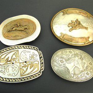 Lot of 4 Silver Western Belt Buckles